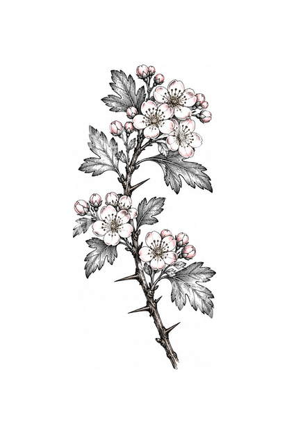 Hawthorn Blossom Spray Sketch Tattoo Idea