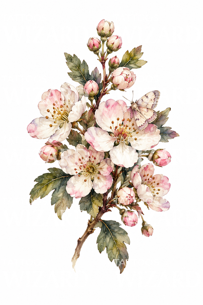 Hawthorn Blossom with Pale Moth Tattoo Idea