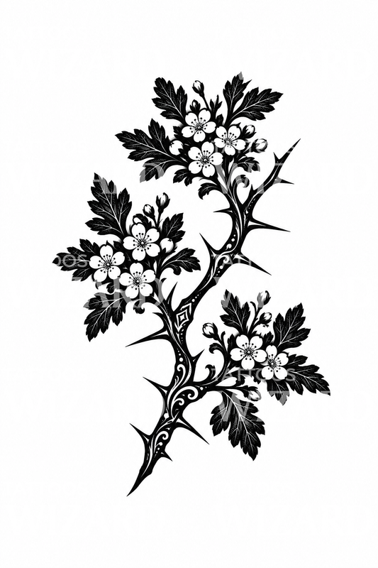 Tatouage blackwork silhouette de branche d’aubépine
