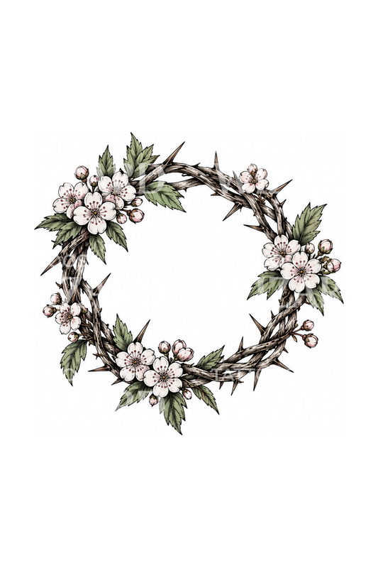 Croquis de tatouage de couronne d’aubépine en fleurs