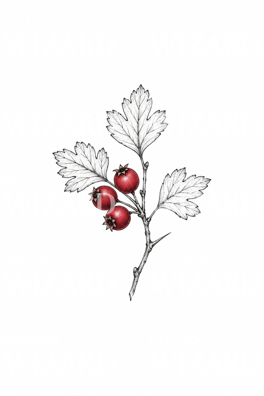 Hawthorn Sprig with Red Haws Tattoo Design