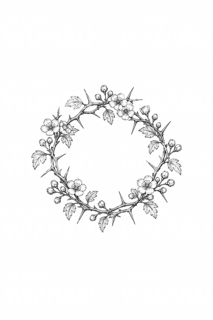 Hawthorn Wreath Fine Line Tattoo Design