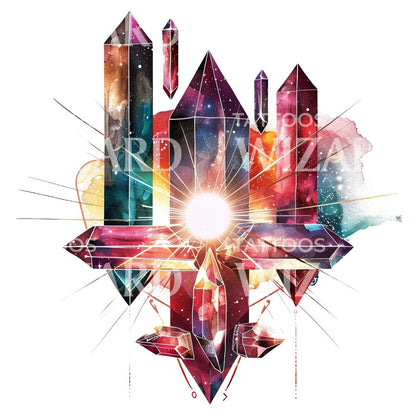 Healing Crystals and Sacred GeometryTattoo Design