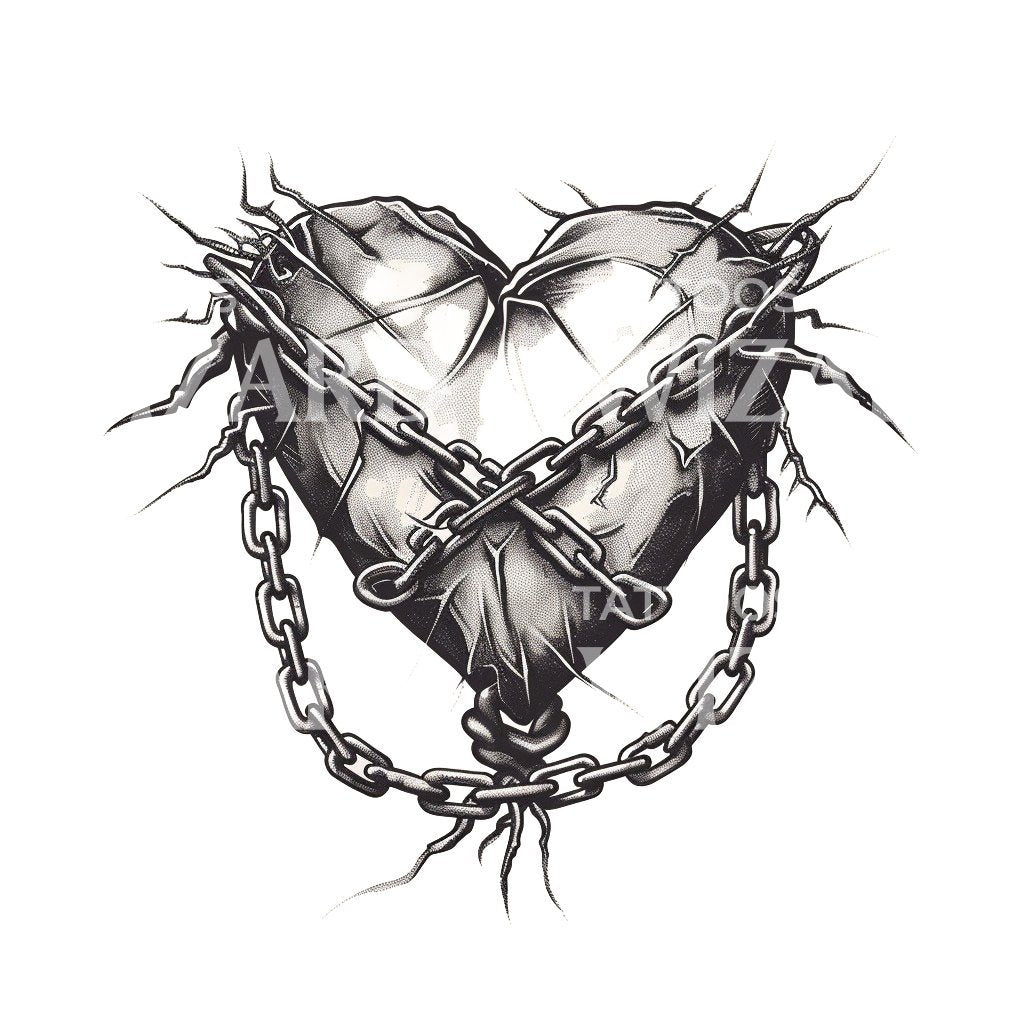 Heart Bound by Chains Symbolizing Struggle Tattoo Design