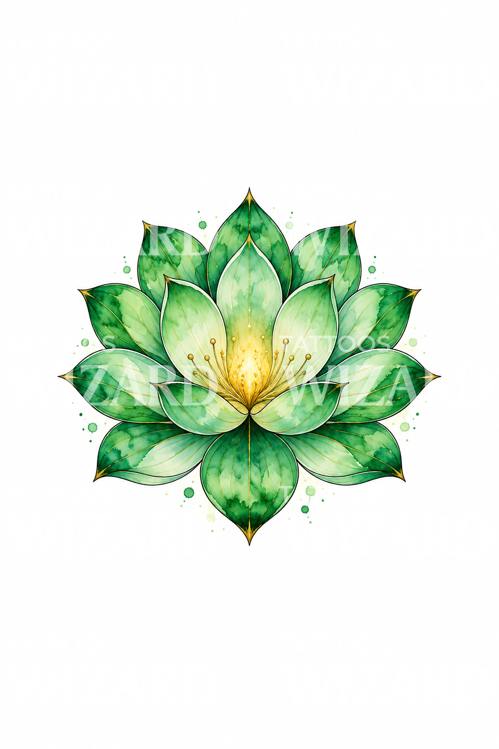 Grön lotus för hjärtchakrat, akvarell-tatuering