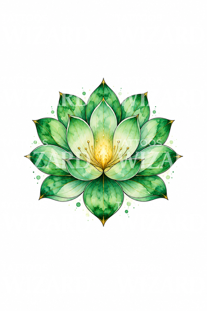 Grön lotus för hjärtchakrat, akvarell-tatuering