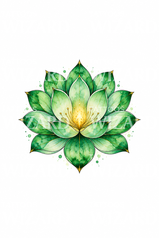 Grön lotus för hjärtchakrat, akvarell-tatuering