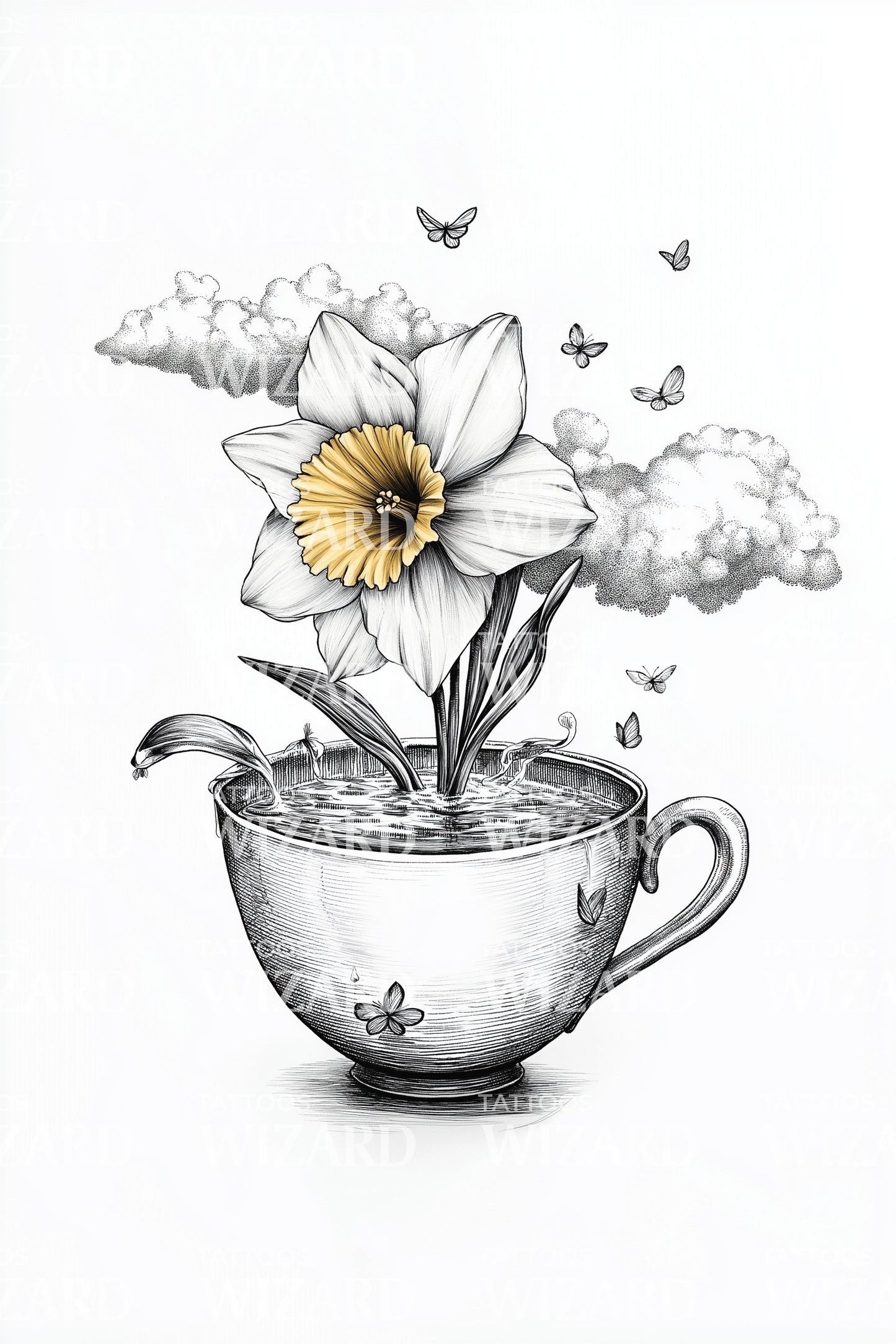 心形云水仙花纹身插图