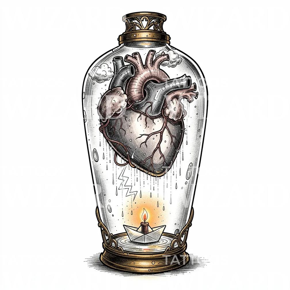 Heart in Bottle Tattoo Illustration