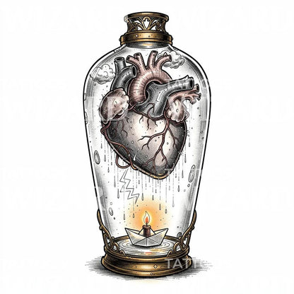 Heart in Bottle Tattoo Illustration