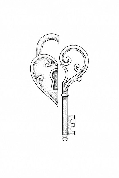 Heart Lock and Key Tattoo Design
