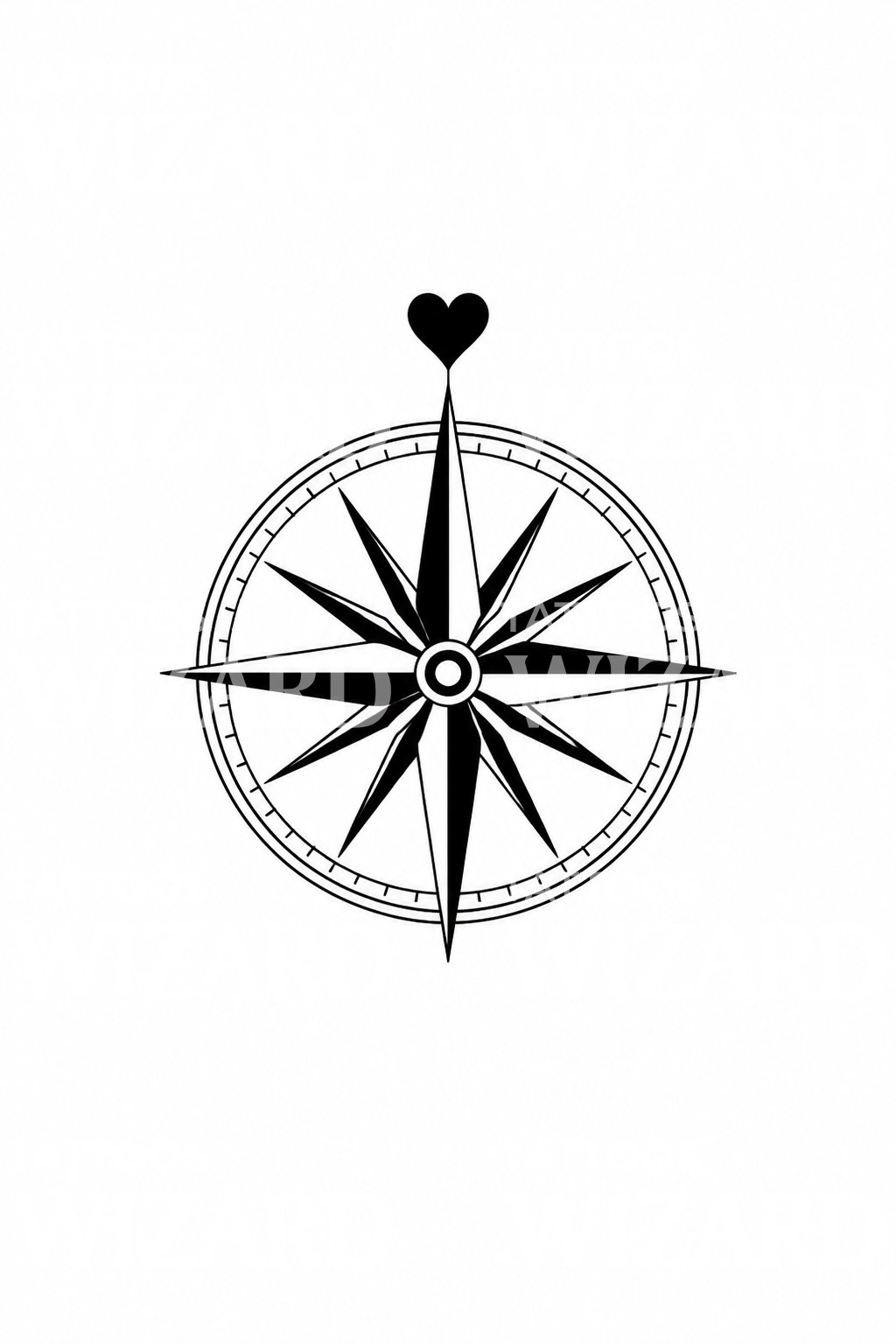 Heart North Compass Rose Tattoo Design