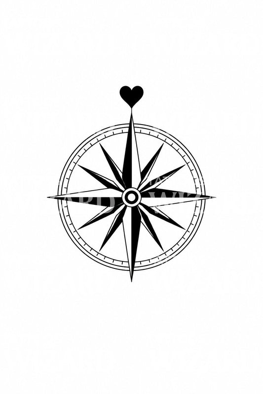 Tatoveringsdesign med hjerte og kompassrose