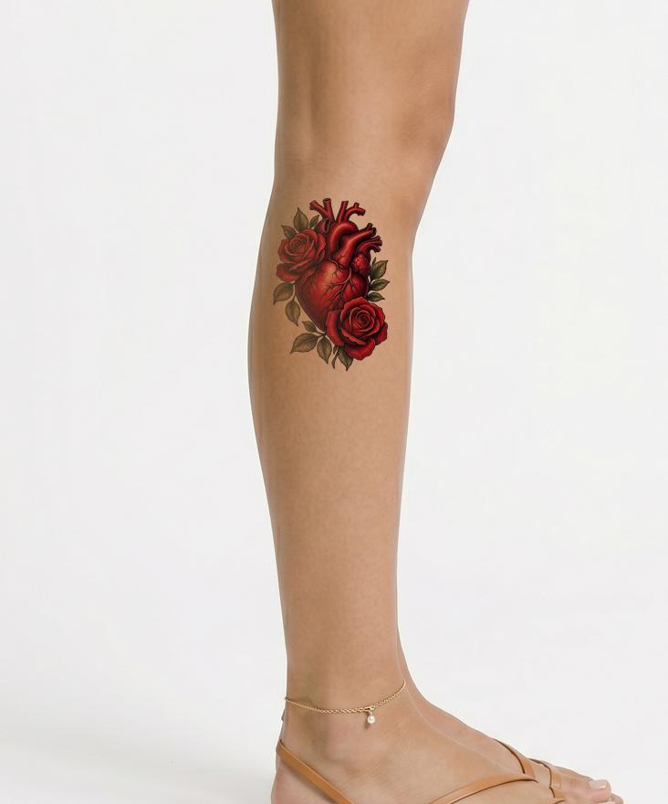 Anatomical Heart with Roses Tattoo Design