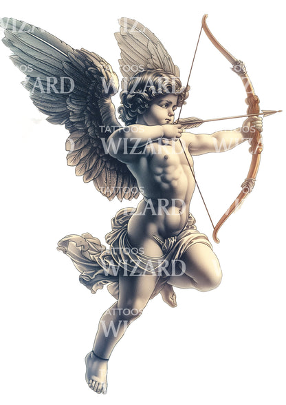 Heavenly Angel of Love Cupid Tattoo Design