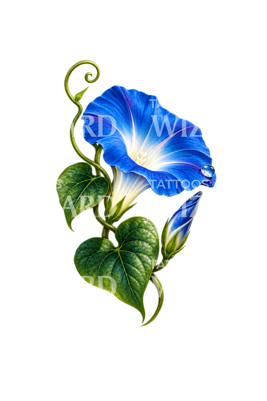 Glória-da-manhã azul celestial, desenho de tatuagem