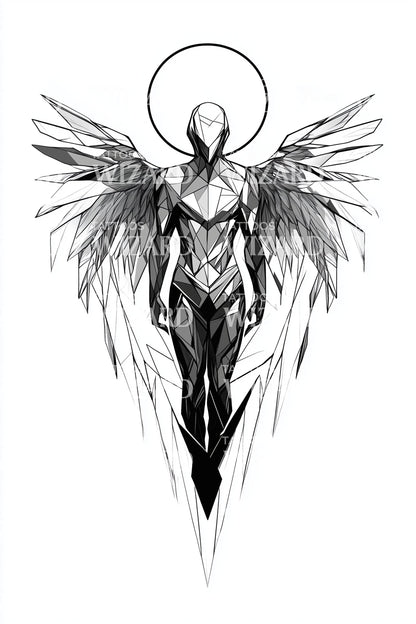 Heavenly Winged Sentinel Tattoo Design