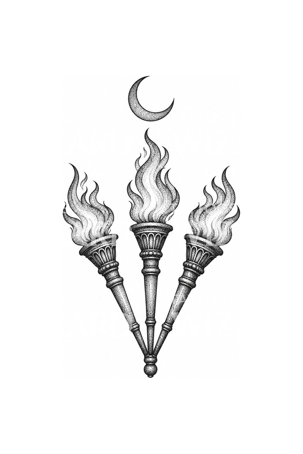 Tattoo-idé med Hekates tre fakler og måne
