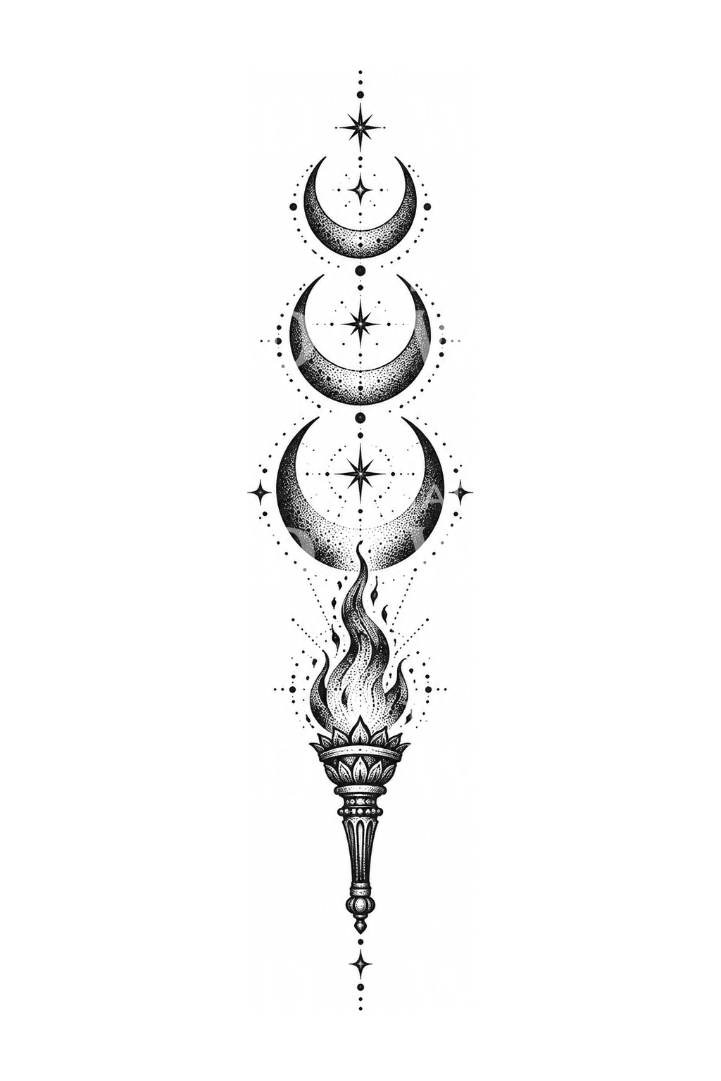 Hecate Triple Crescent Torch Tattoo Idea
