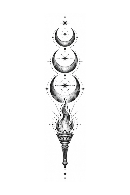 Hecate Triple Crescent Torch Tattoo Idea