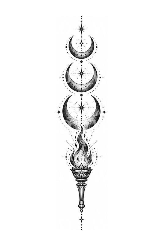 Hecate Triple Crescent Torch Tattoo Idea