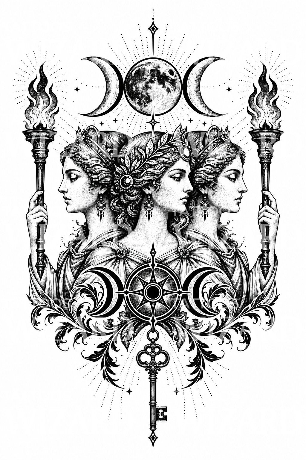 Hekate Dreifache Göttin Tattoo-Design