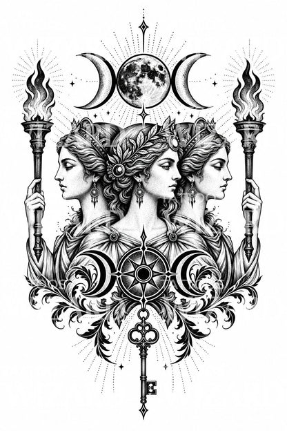 Hekate Dreifache Göttin Tattoo-Design