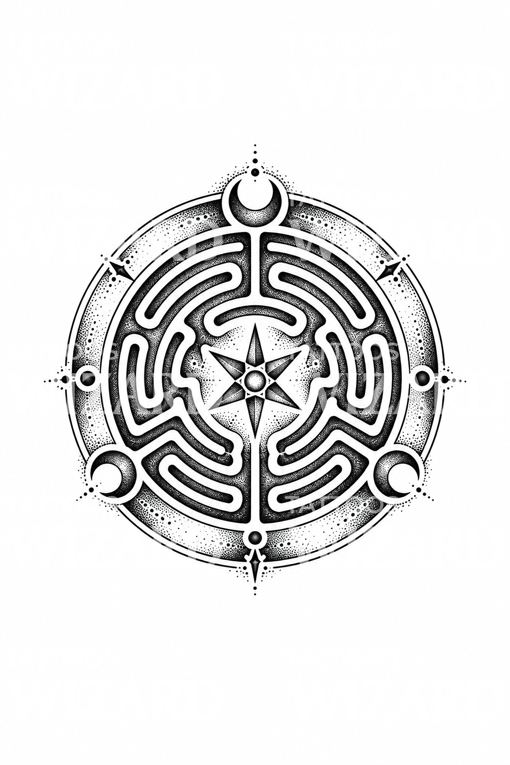 Hecate Wheel Labyrinth Tattoo Design