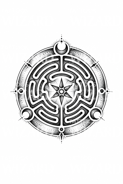 Hecate Wheel Labyrinth Tattoo Design