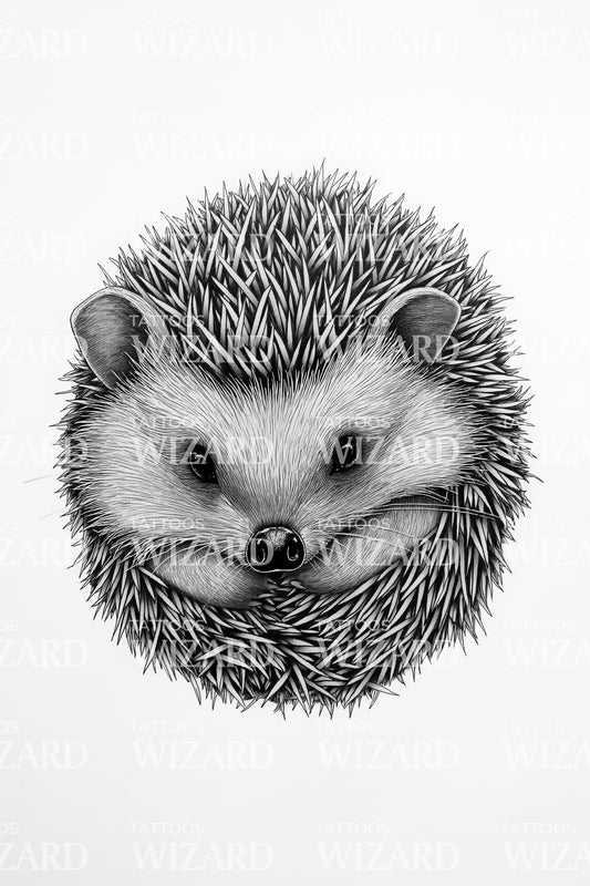 Hedgehog Face Dotwork Tattoo Illustration