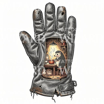 Hedgehog Inside Glove Tattoo Design