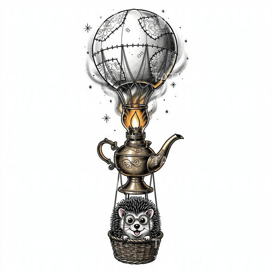 Pindsvin Tekande Ballon Tattoo Illustration