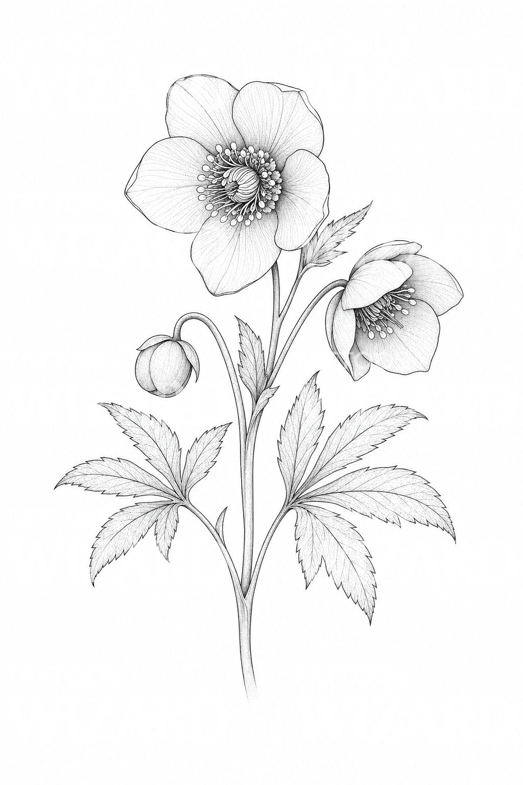 Hellebore Winter Rose Tattoo Design
