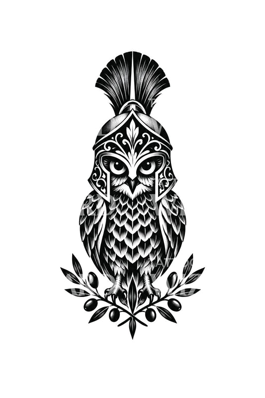Athenas hjälmförsedda uggla, tatueringsdesign