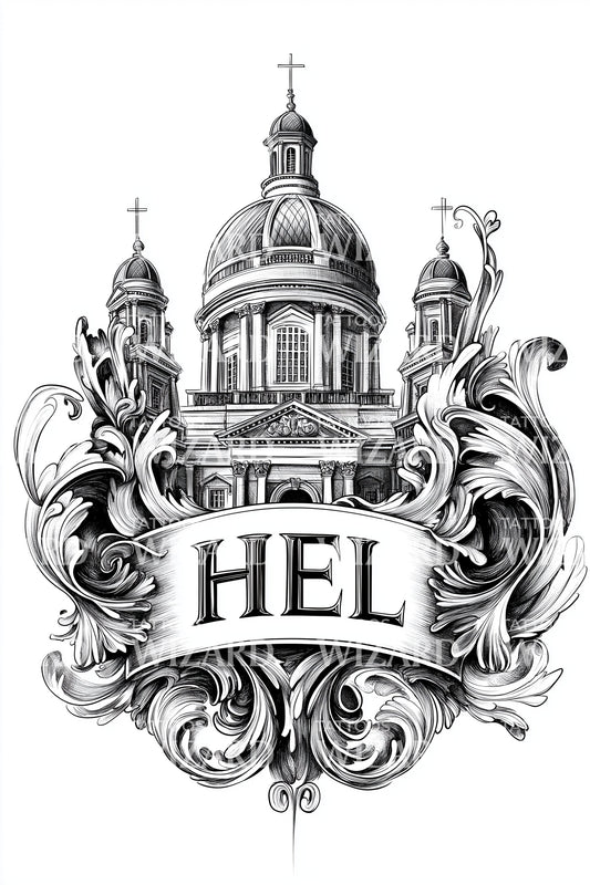 Helsinki HEL Baroque Tattoo Illustration