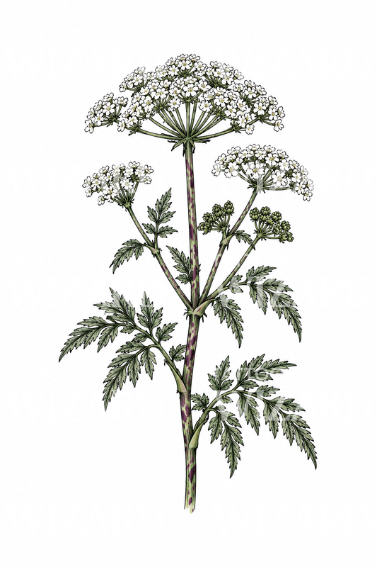 Tato Hemlock dengan Sketsa Botani