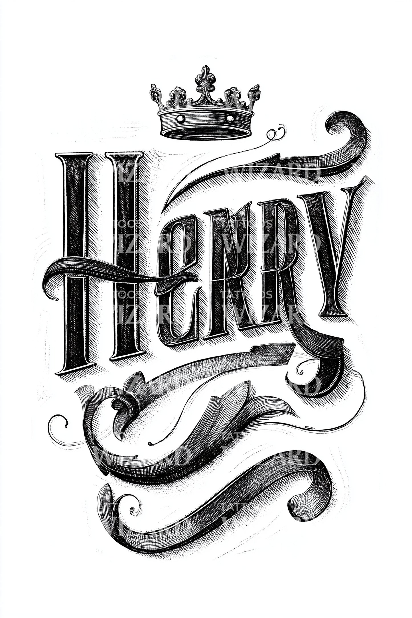 Henry Crowned Name Tattoo Illustration