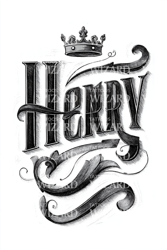 Henry Crowned Name Tattoo Illustration