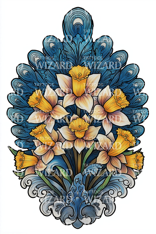 Heraldic Daffodil Crest Tattoo Design