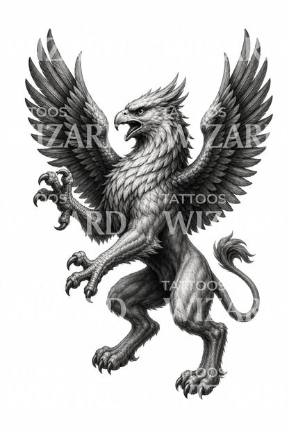 Heraldic Griffin Black and Grey Tattoo Design