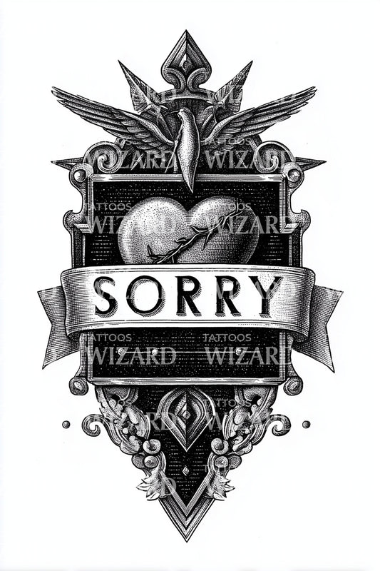 Heraldic Sorry Heart Tattoo Design