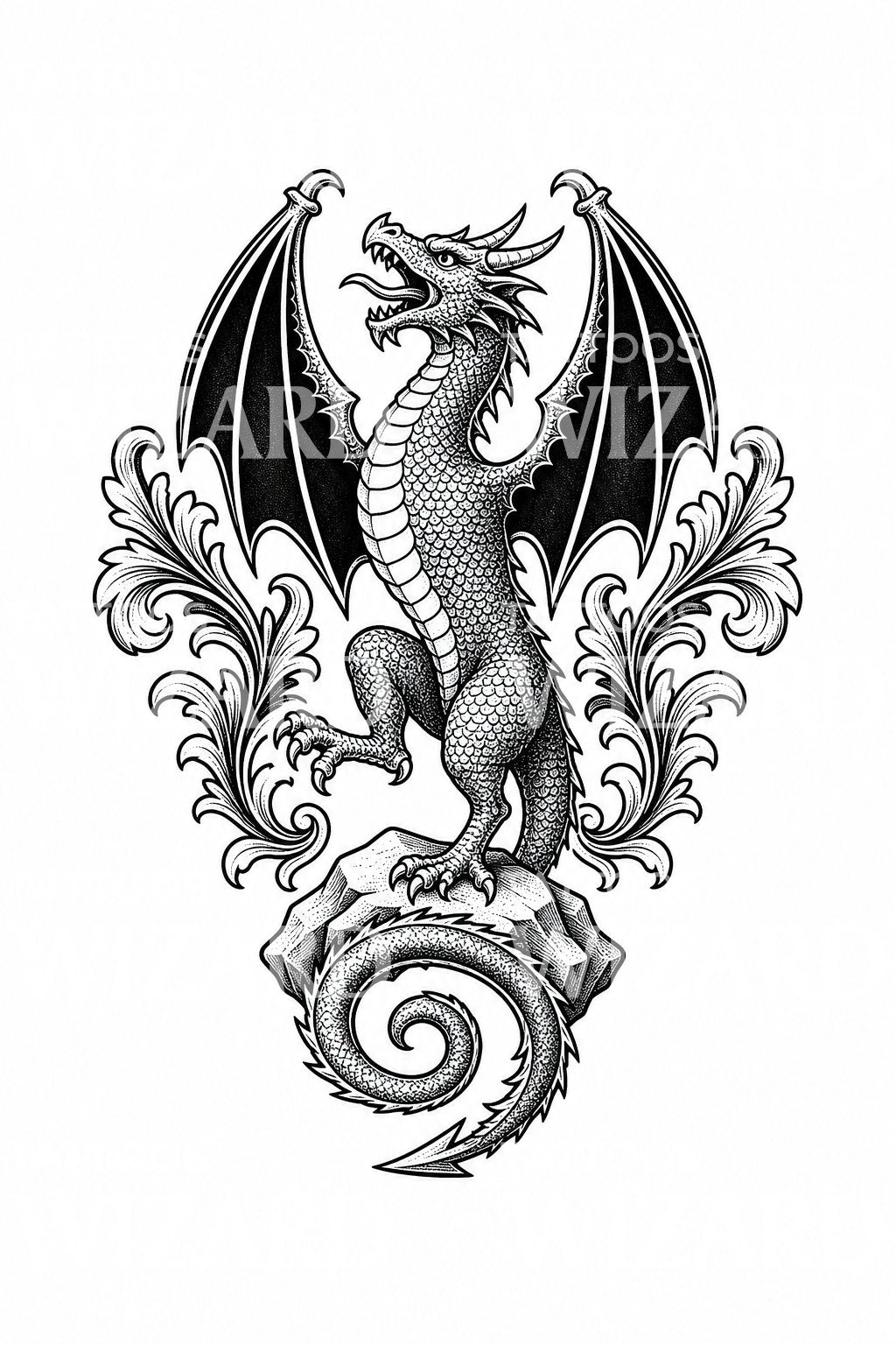 Heraldikus ágaskodó wyvern tetoválásminta