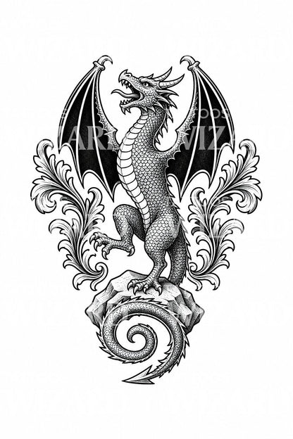 Heraldikus ágaskodó wyvern tetoválásminta