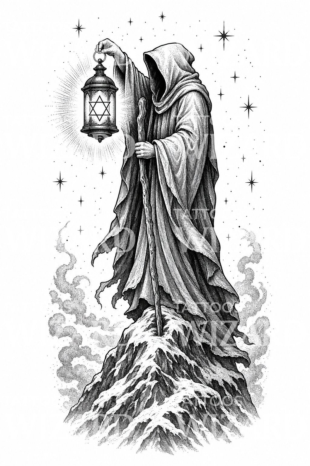 Erakon lyhty tarot-tatuointi-illustrationa