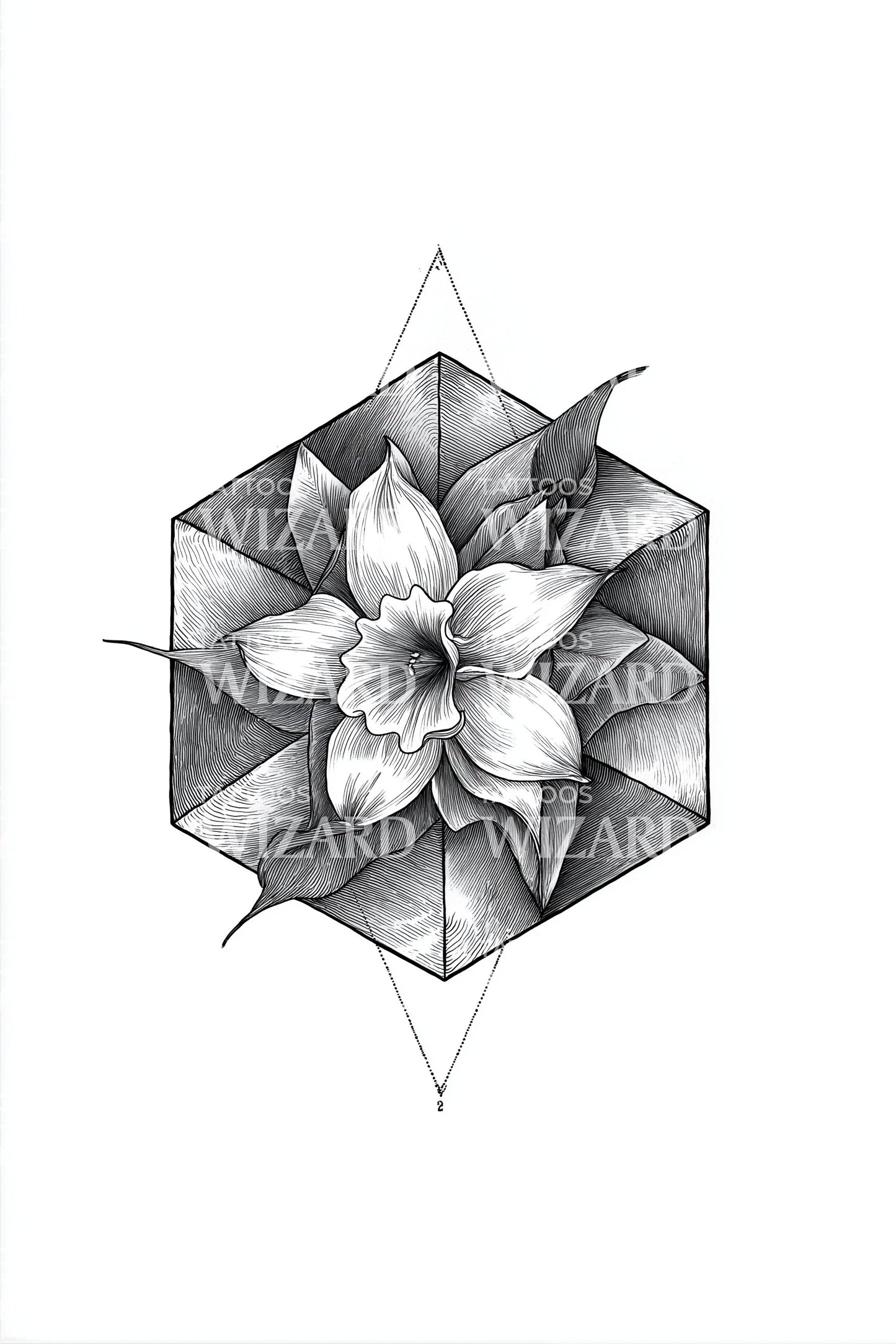 Desain Tato Bunga Facet Heksagonal