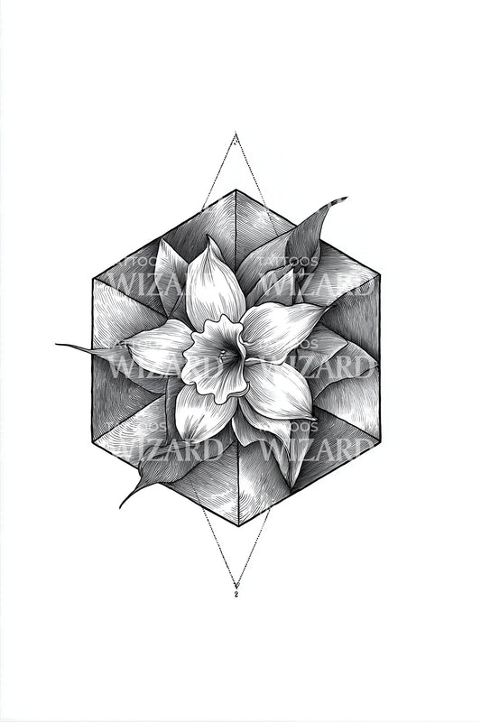 Desain Tato Bunga Facet Heksagonal