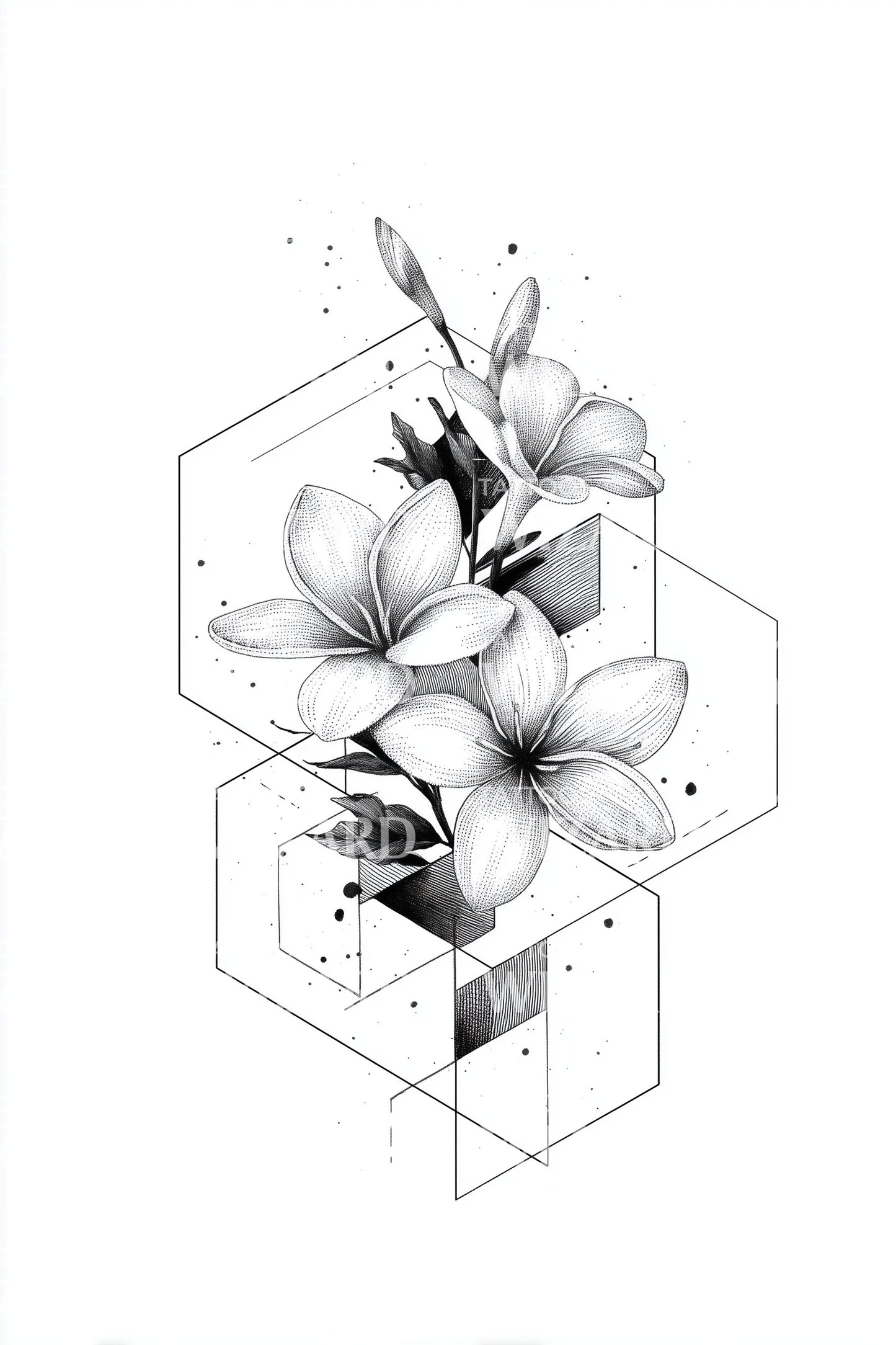 Hex Frame Magnolia Tattoo Design