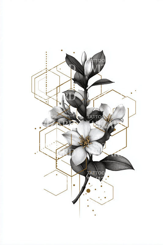 Hex Line Blossom Tattoo Design