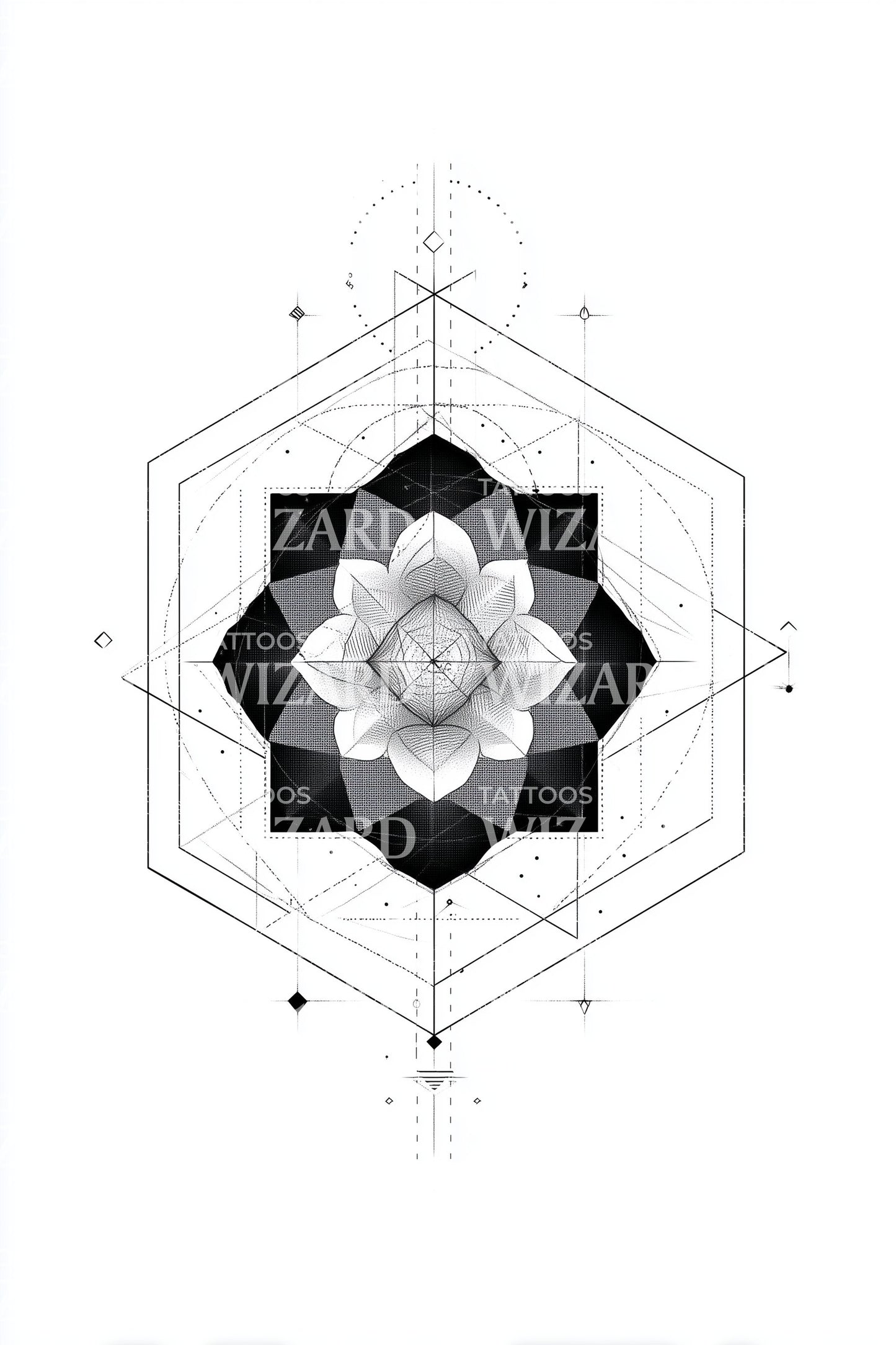 Hex Lotus Harmony Tattoo Design