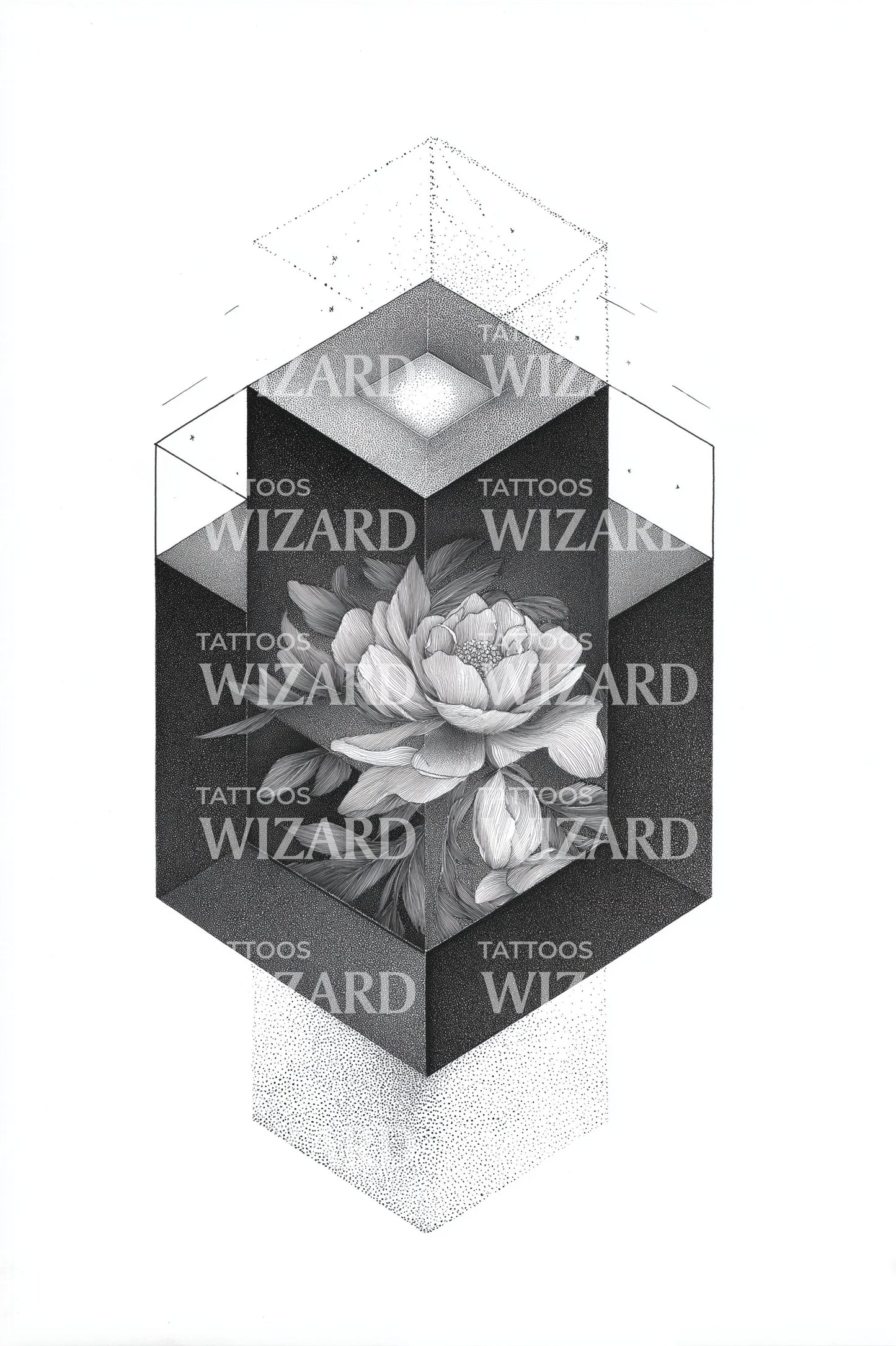 Design de tatouage cube rose hexa